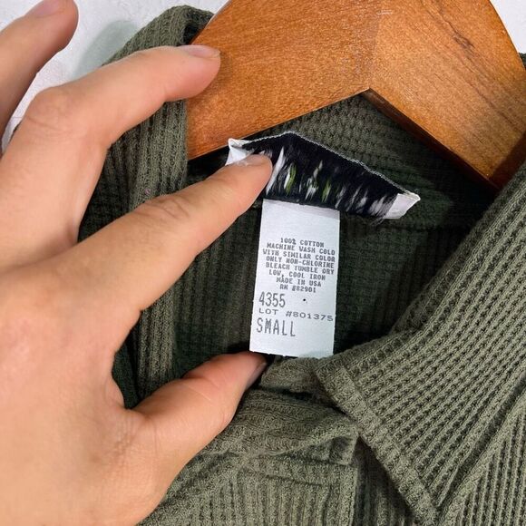 Morning side Womens Waffle Knit Romper Size Small Army Green Vintage Cotton Long - Picture 6 of 15